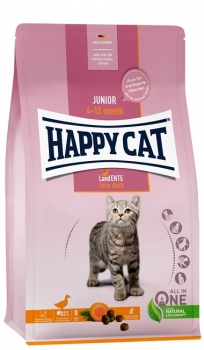 Сухой корм для молодых кошек в возрасте от 4 до 12 месяцев Happy Cat Junior Land Ente (утка, без злаков)